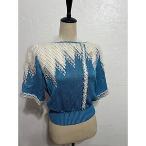 Vintage PACA Textured Knit Sweater | Blue & Ivory Abstract Metallic | Size P
